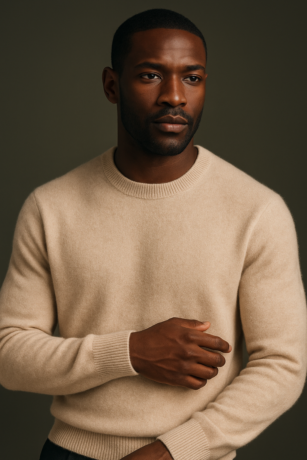 Cream Beige Cashmere Crew Neck