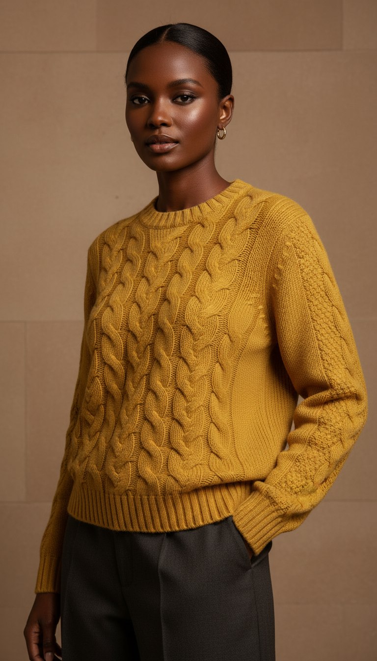 Golden Yellow Cable Knit Sweater
